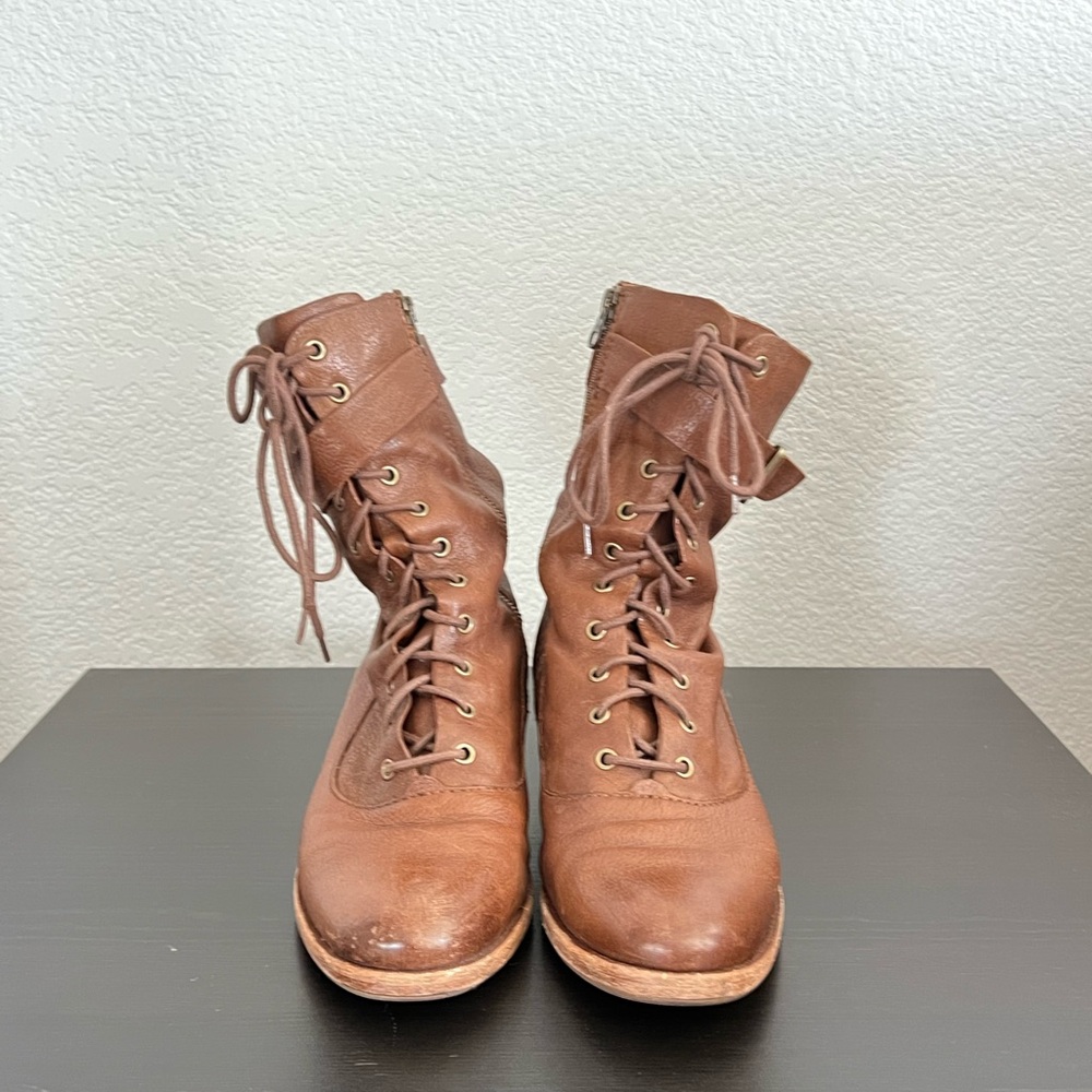 Kork-Ease Brown Leather Combat Boots with Vintage Appeal